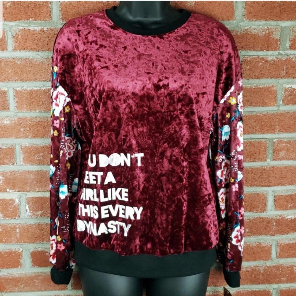 Disney Princess Mulan Velvet Crew Neck Sweatshirt